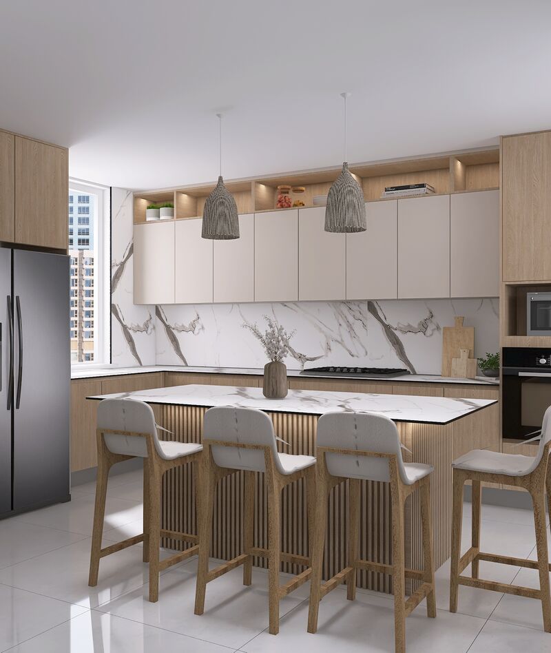 Cocina de madera con isla y cubierta Khör