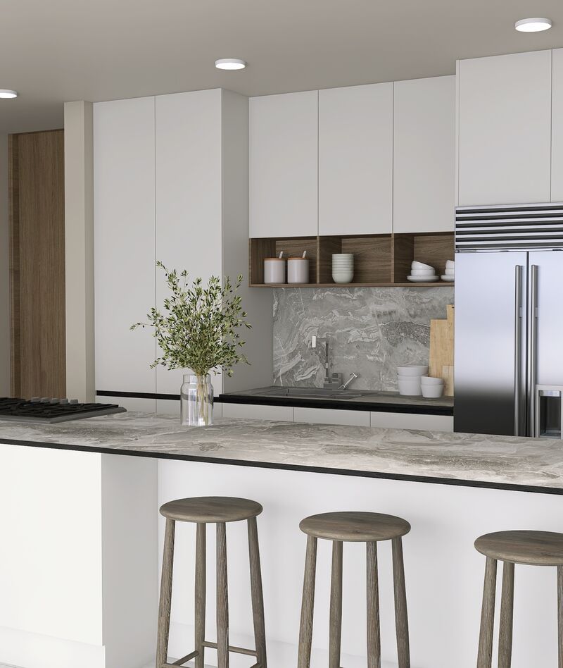 Cocina blanca con isla y cubierta Khör
